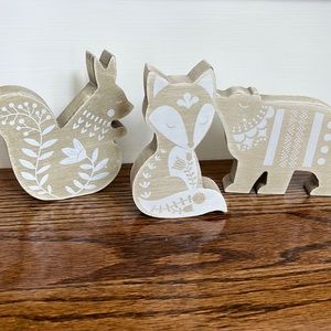 Set of 3 wooden painted woodland creatures animals